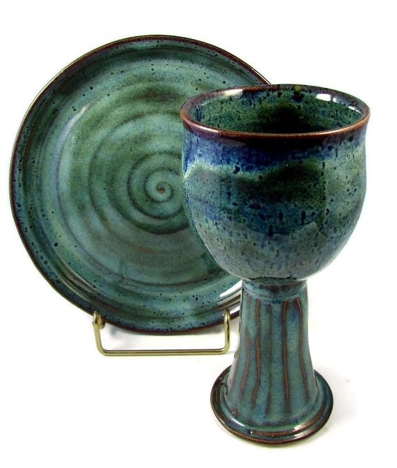 Ceramic Chalice and Paten Set - Custom and Handmade for You - Wheel Thrown Stoneware Pottery for ceremony serving or decoration.