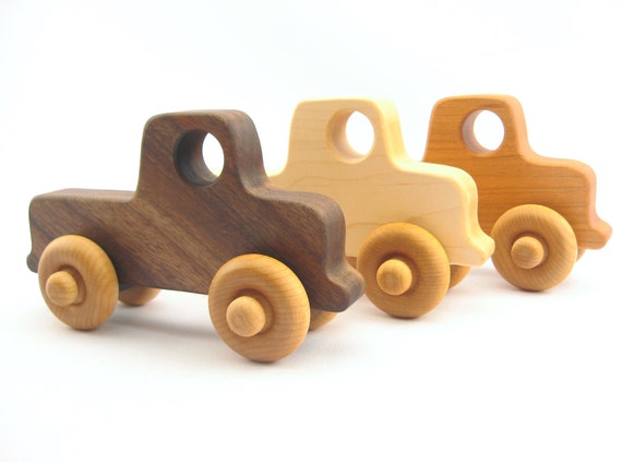 organic toy car, a natural wooden toy - OLD-SCHOOL TRUCK - wood baby toys, eco-friendly for toddler, kids, preschoolers