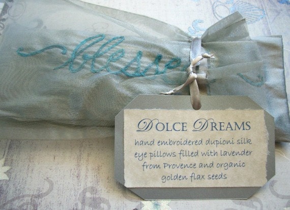 Lavender and Flaxseed Eye Pillow Hand Embroidered by Dolce Dreams