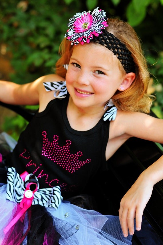 Hot Pink Princess BLING Tutu Set--Zebra Style-Matching jeweled flower