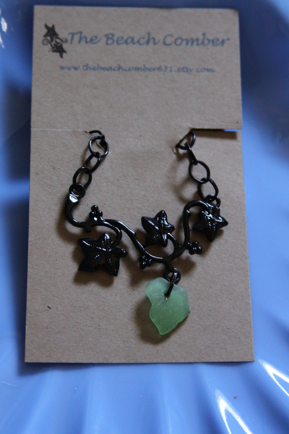 Black Ivy - Green Sea Glass Necklace