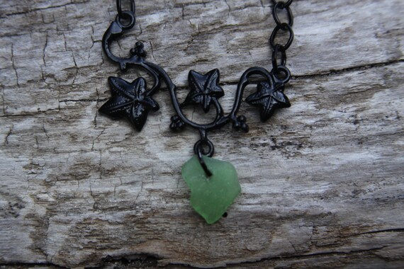 Black Ivy - Green Sea Glass Necklace