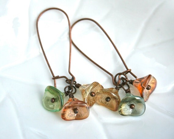 Glass Flower Earrings (Green, Orange, Yellow)