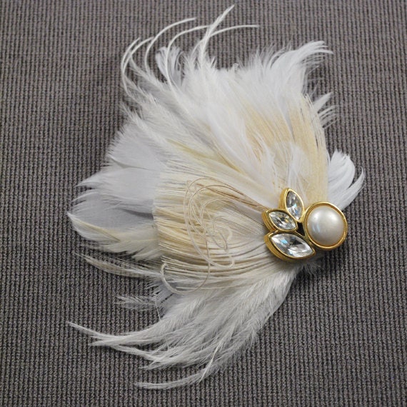 Ivory Peacock Fascinator Ivory Bridal Hair Clip Feather Fascinator Ivory 