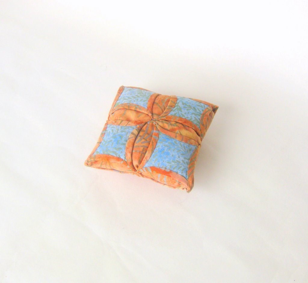 Pincushion fabric origami golden blue