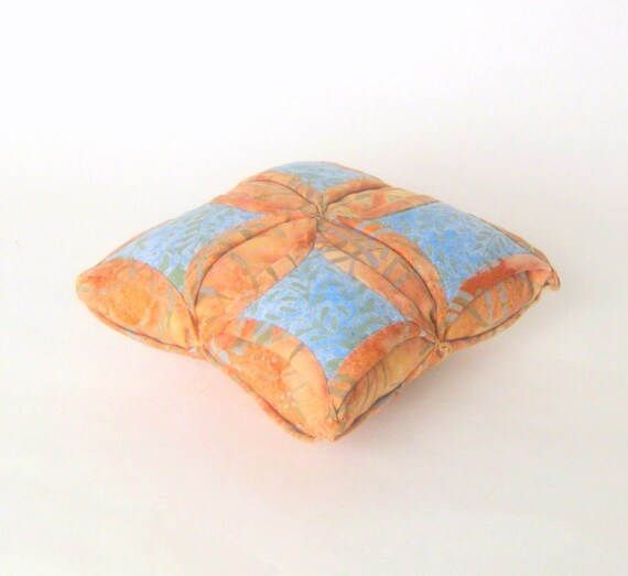 Pincushion fabric origami golden blue