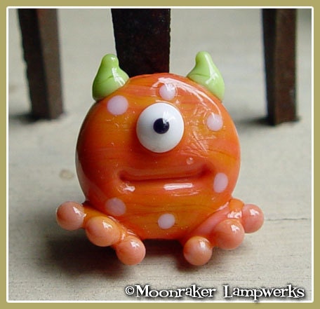 Orange Spotted Lil Monster Halloween Lampwork Bead