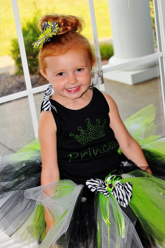 Punk Princess Lime Green and Zebra Print Boutique Tutu Set--Colorful and Unique