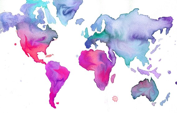 Watercolor World Map Illustration No. 7 print