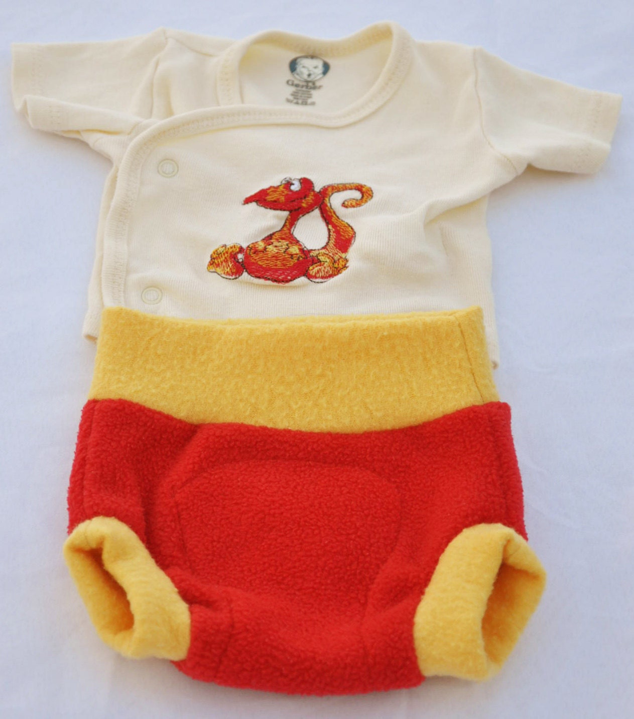 Fleece Soaker Diaper Cover and Embroidered T-shirt Set