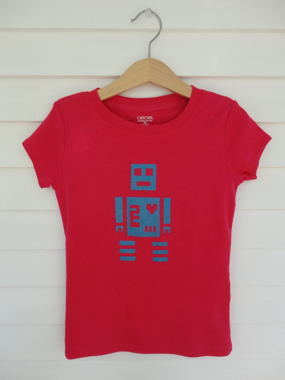 Girls Robot Love Screenprinted T-shirt -- Bright Pink