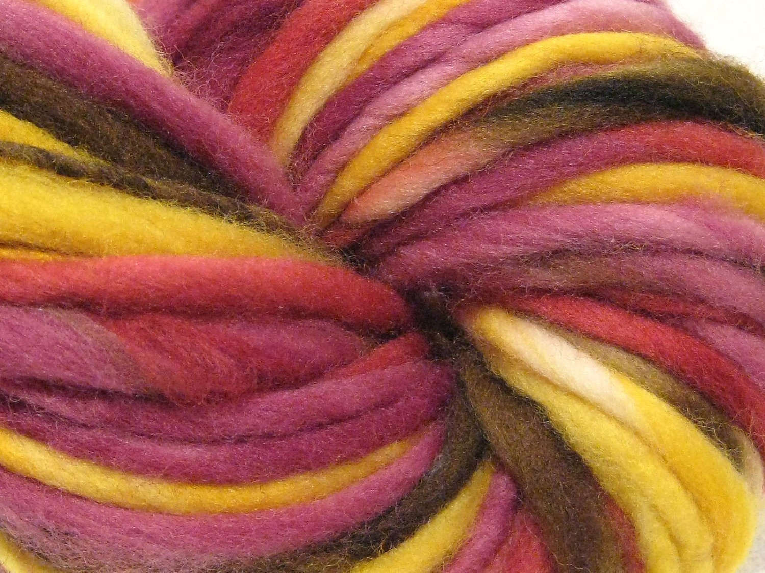 handspun yarn Bollywood thick and thin bulky singles yarn, 70 yds, merino wool top