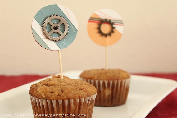 Gears and Sprockets Cupcake Toppers - FREE SHIPPING