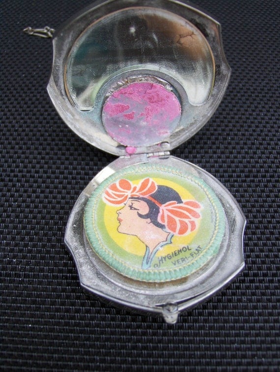 Vintage Guilloche Compact with Flapper Girl
