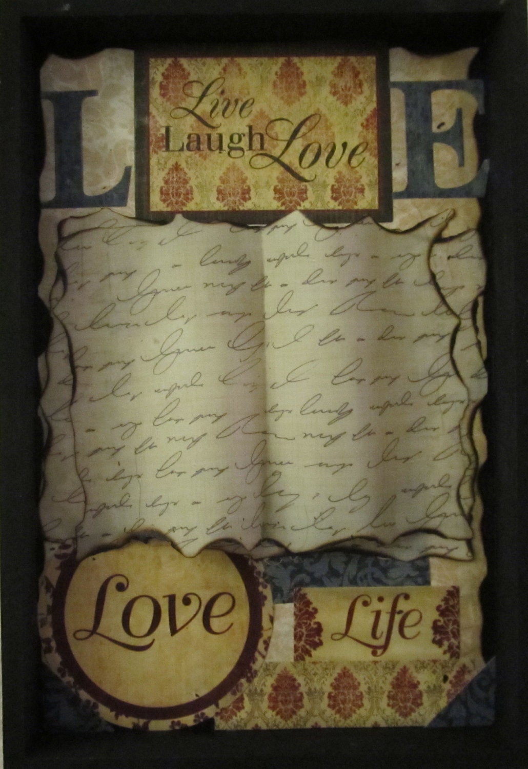 Book of Love Candle Burned Paper Collage Shadow Box