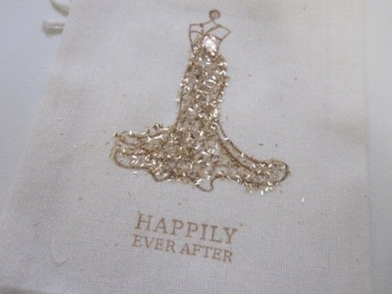 Happily Ever After Wedding Dress Muslin Draw String Gift Pouches Hand 