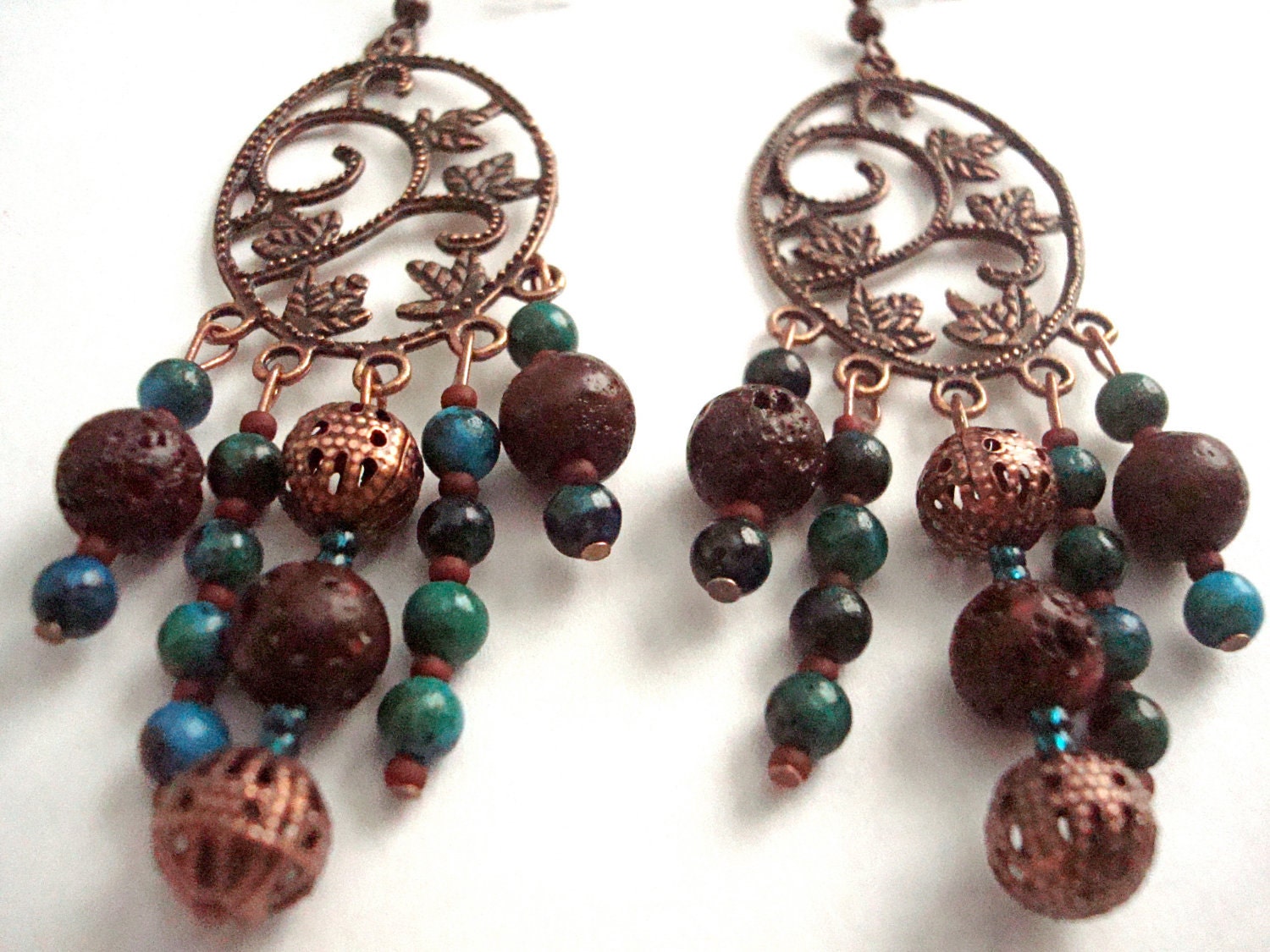 Autumn Copper Leaf Nature Inspired Chandelier Earrings
