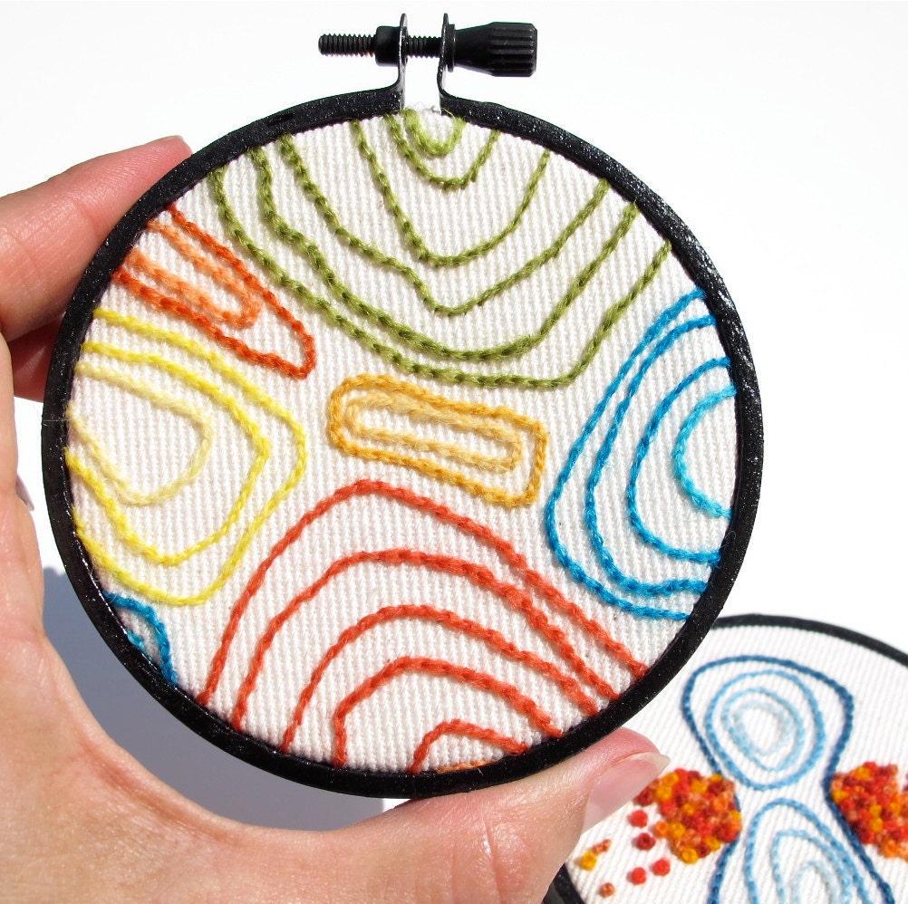 Hand Embroidered Hoop Art:   Rainbow Faux Bois