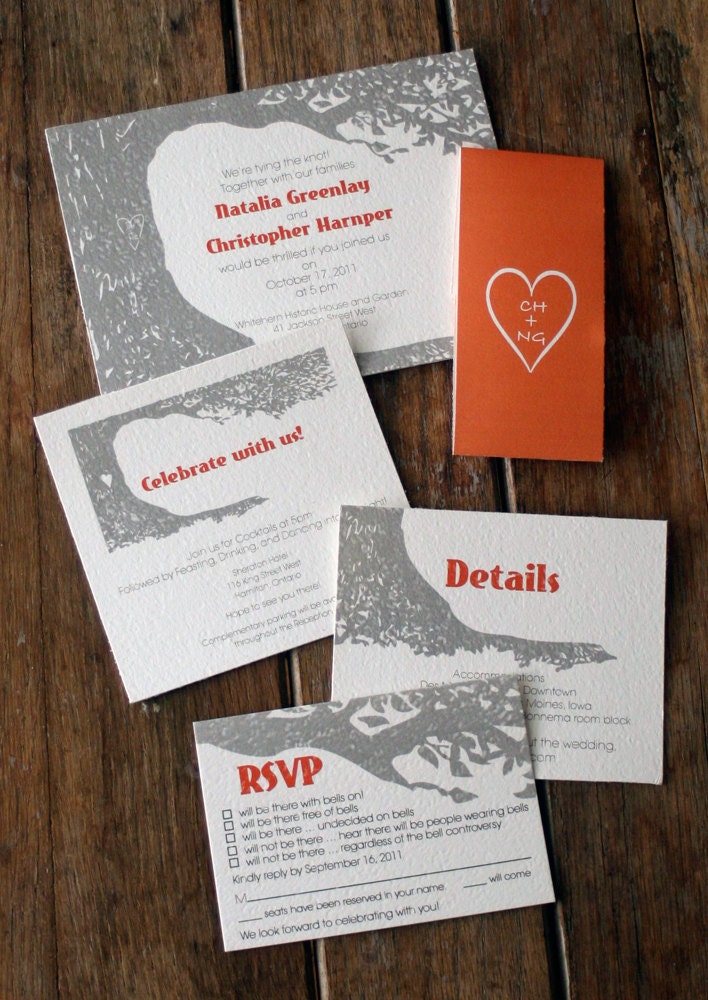 Modern Wedding Invitation Oak Tree Custom Wedding Invitations