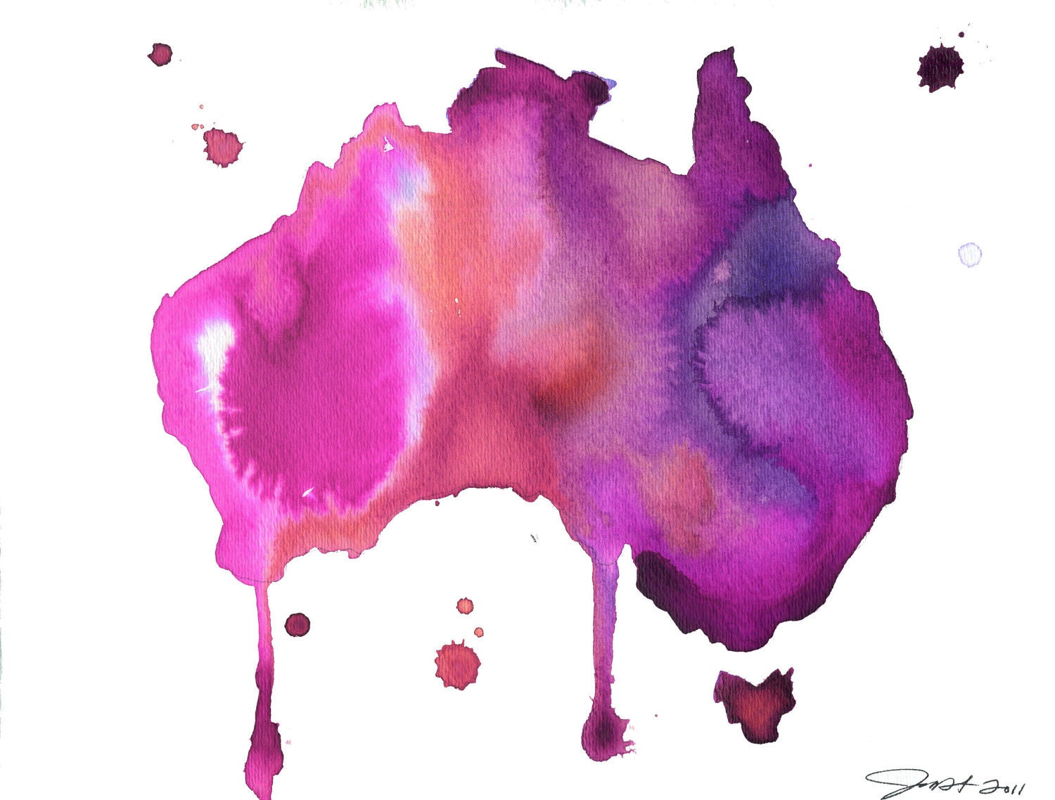 Watercolor Australia Map - Australian Dreams No. 2 print