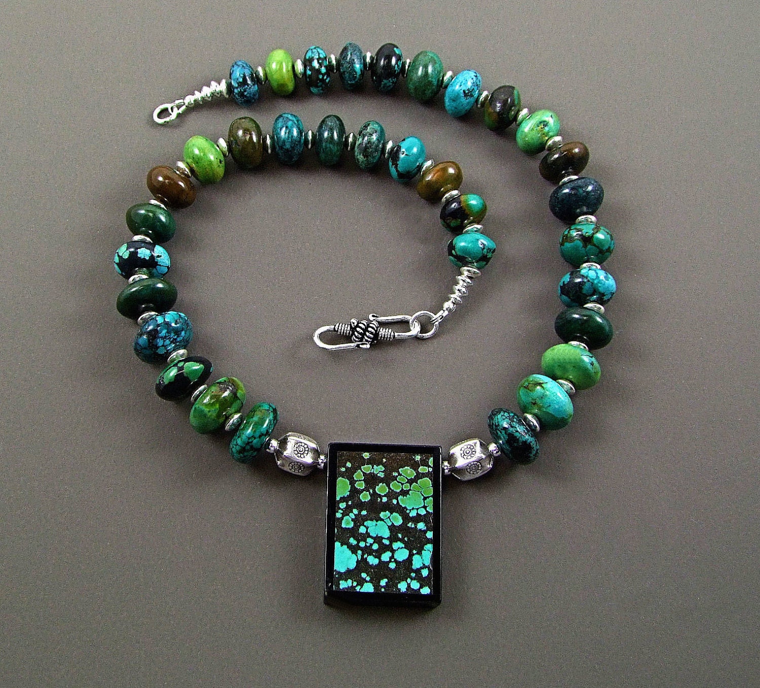 Turquoise Dragonskin Intarsia Necklace Stunning by TheSilverBear Turquoise Dragonskin Intarsia Necklace Stunning by TheSilverBear