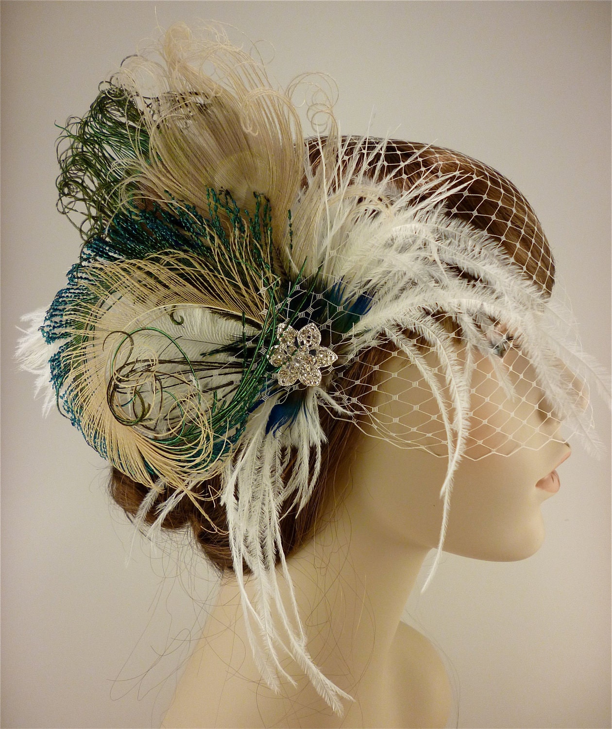 Feather Bridal Fascinator, Bridal Fascinator, Fascinator, Hair Clip, Bridal Headpiece, Wedding Veil, Bridal Veil- Rock On x 2