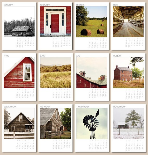 2012 calendar 2012 desktop calendar rustic barns farms country fine art photography 5x7 looseleaf