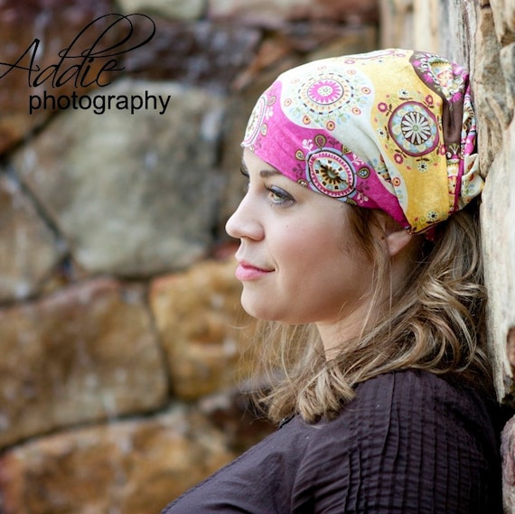 Babushka Headband - Brown Pink & Yellow Bohemian Babooshka - LAST ONE