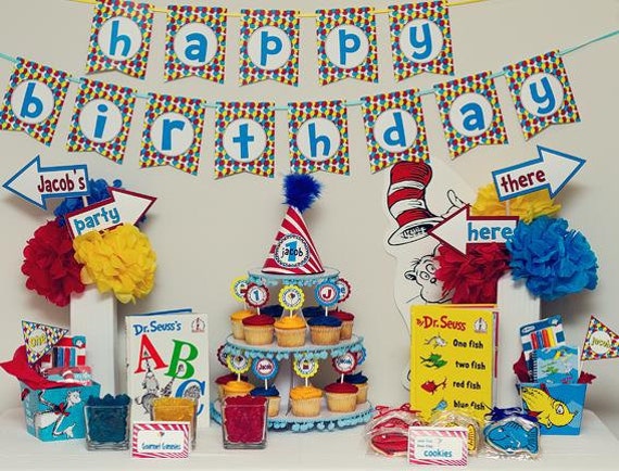 Dr. Seuss Inspired Happy Birthday PARTY BANNER -- Printable PDF- By the Party On Designs Collection