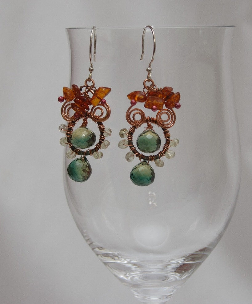 Whimsical Gemstone Earrings with Copper and Sterling Silver - Cedars and Ferns Ooak