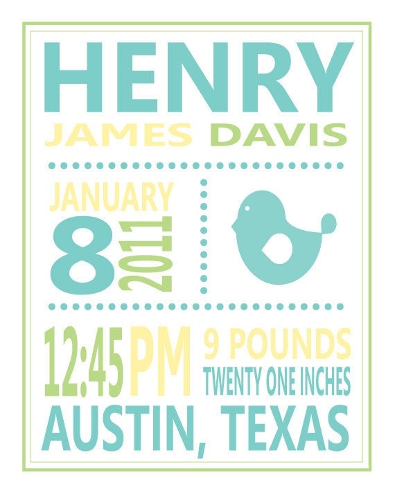11X14 Custom Bird Birth Stats Print