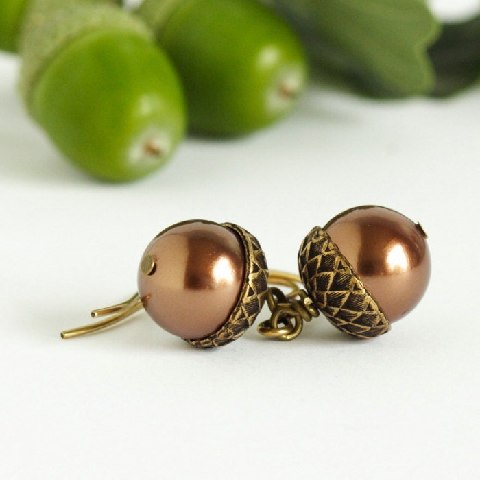 Acorn Earrings - Brass and Bronze - Perfect for Autumn