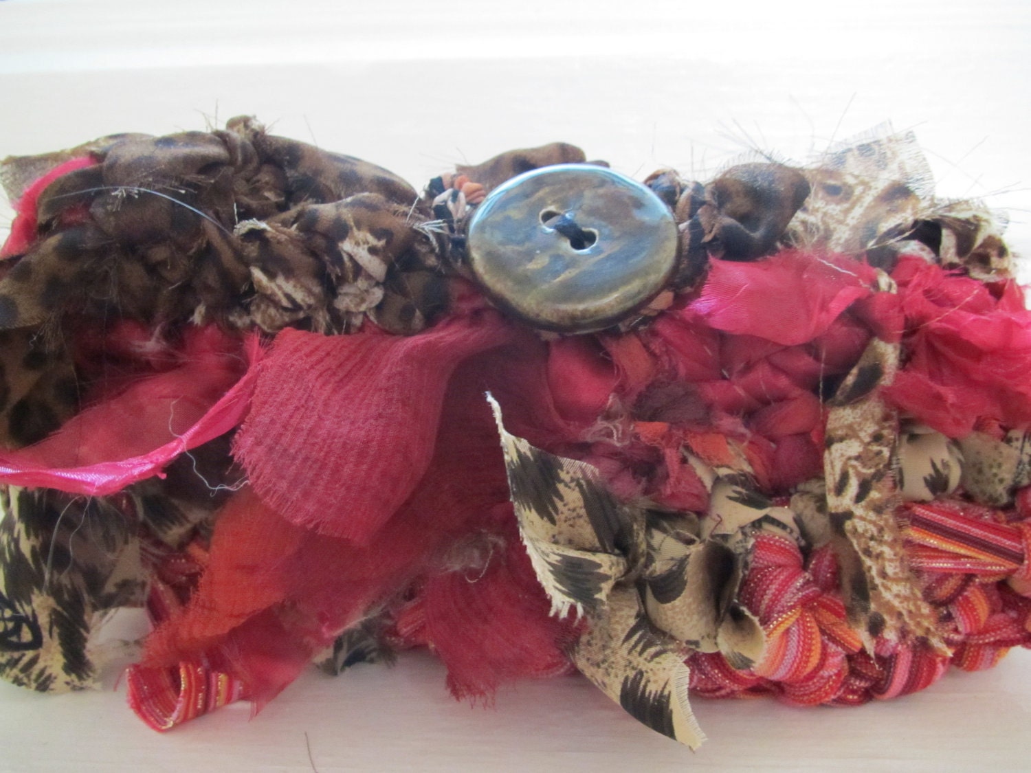 One of a Kind "Mini Clutch" style TeeBag, Pinks and Browns with Animal Print created from recycled apparel.