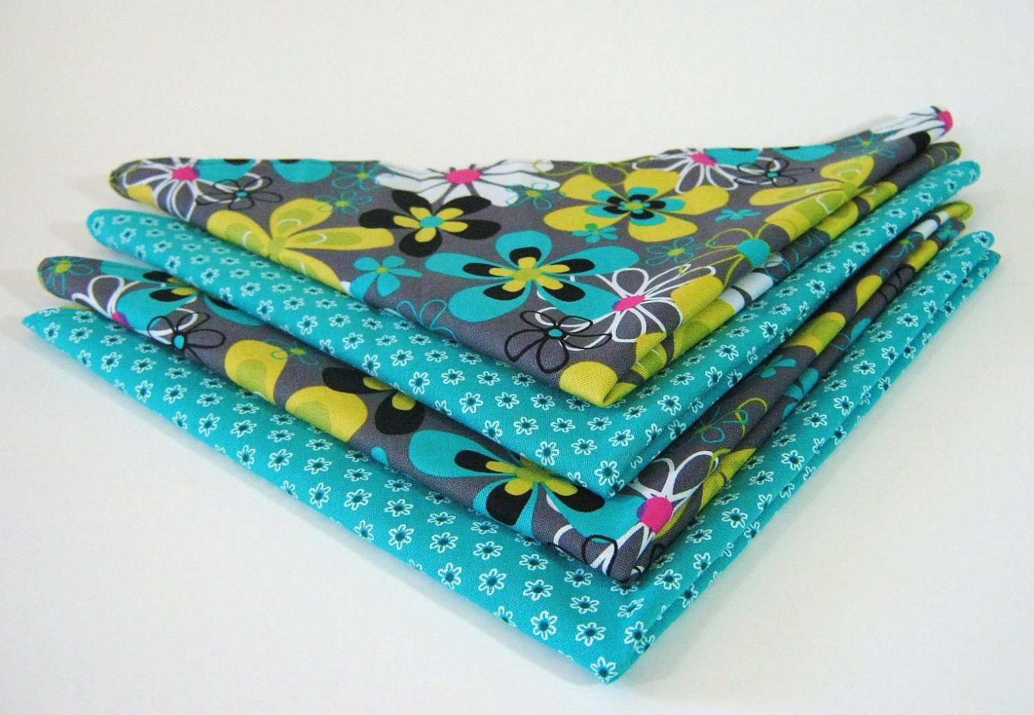 Reversible Cloth Dinner Napkins- Set of 4- Michael Miller Lagoon Far Out Floral Grey with Teal