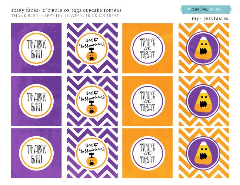 DIY Printable- Cupcake Toppers/tags- Halloween- Scary Faces-
