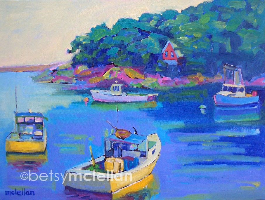 Maine Harbor - New Harbor, Maine Boats - Matted Giclee Print