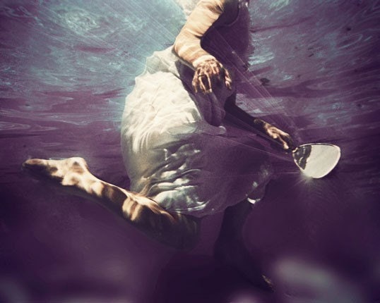 Light My Way - deep violet blue underwater 11x14 Photograph - dreamy surreal portrait - 25% OFF SALE