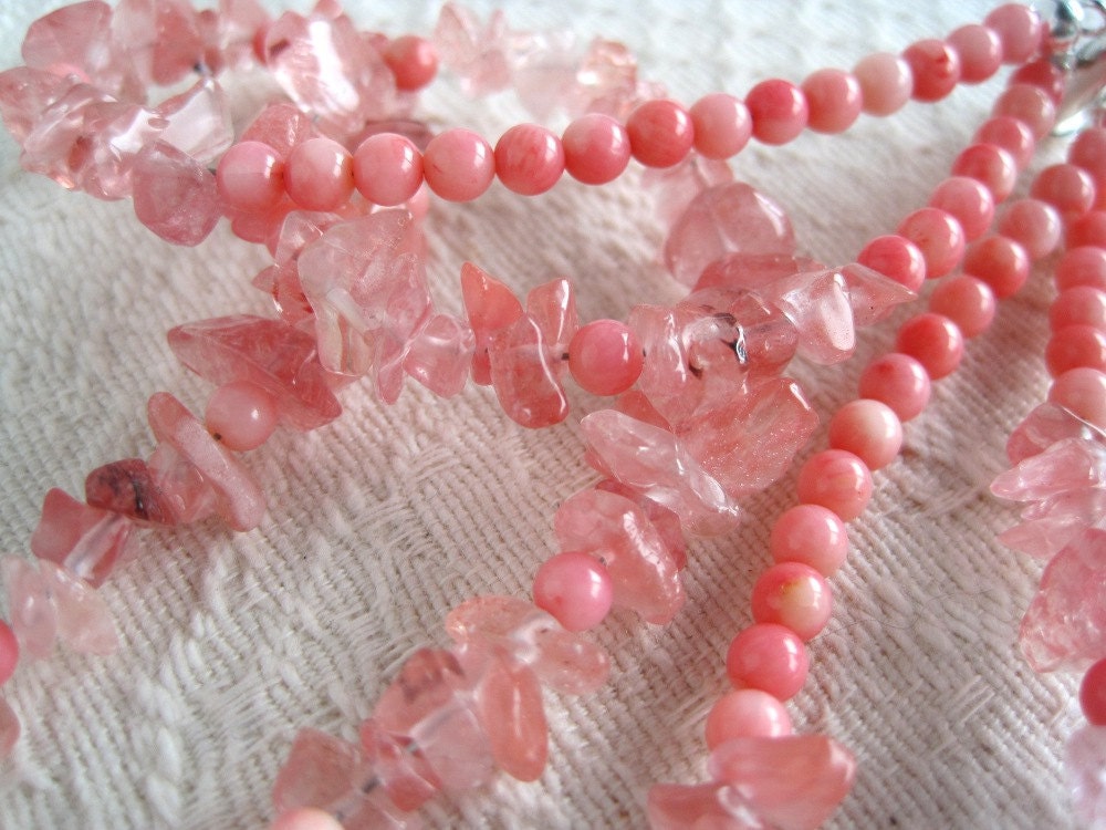 Cherry Quartz Necklace Pink Coral Double Strand