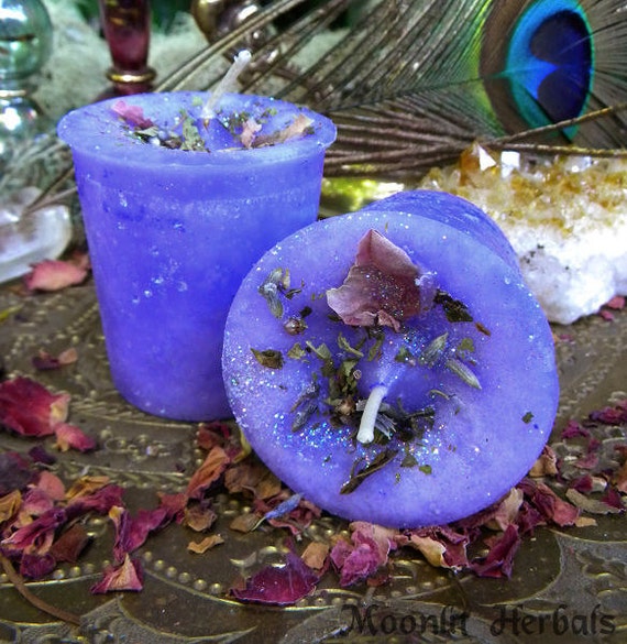 Faerie Glamour Votive Spell Candles - Set of 4 - Faerie Magick, Glamoury, Garden Blessing - Blend of Heliotrope, Verbena, Willow, Dandelion
