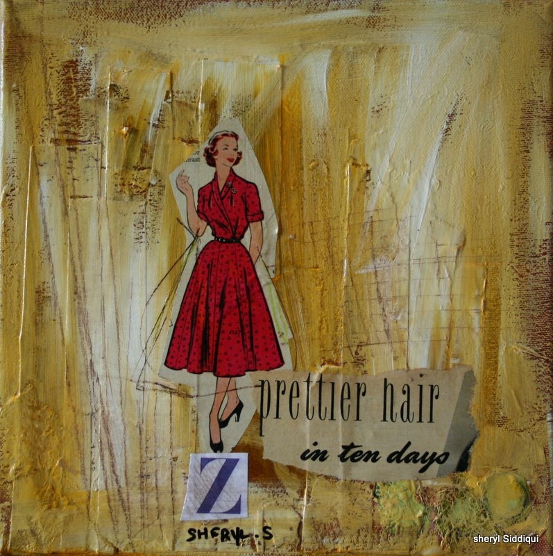 Original Mixed Media Painting - Prittier Hair 10x10