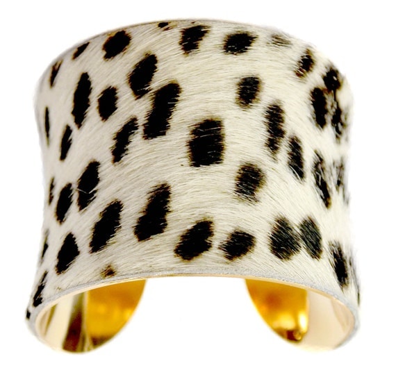 Cowhide Fur Cuff Bracelet ( Spotted Leopard Gold Lined ) - by UNEARTHED