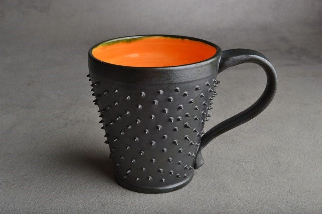 Made To Order Black and Orange Dangerously Spiky Mug by Symmetrical Pottery