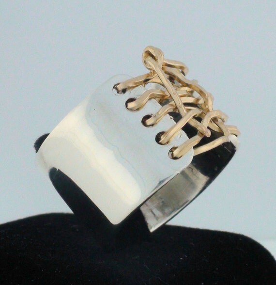 Auralee's Knotted wide Band Corset Ring Sterling Silver 14K Gold Fill