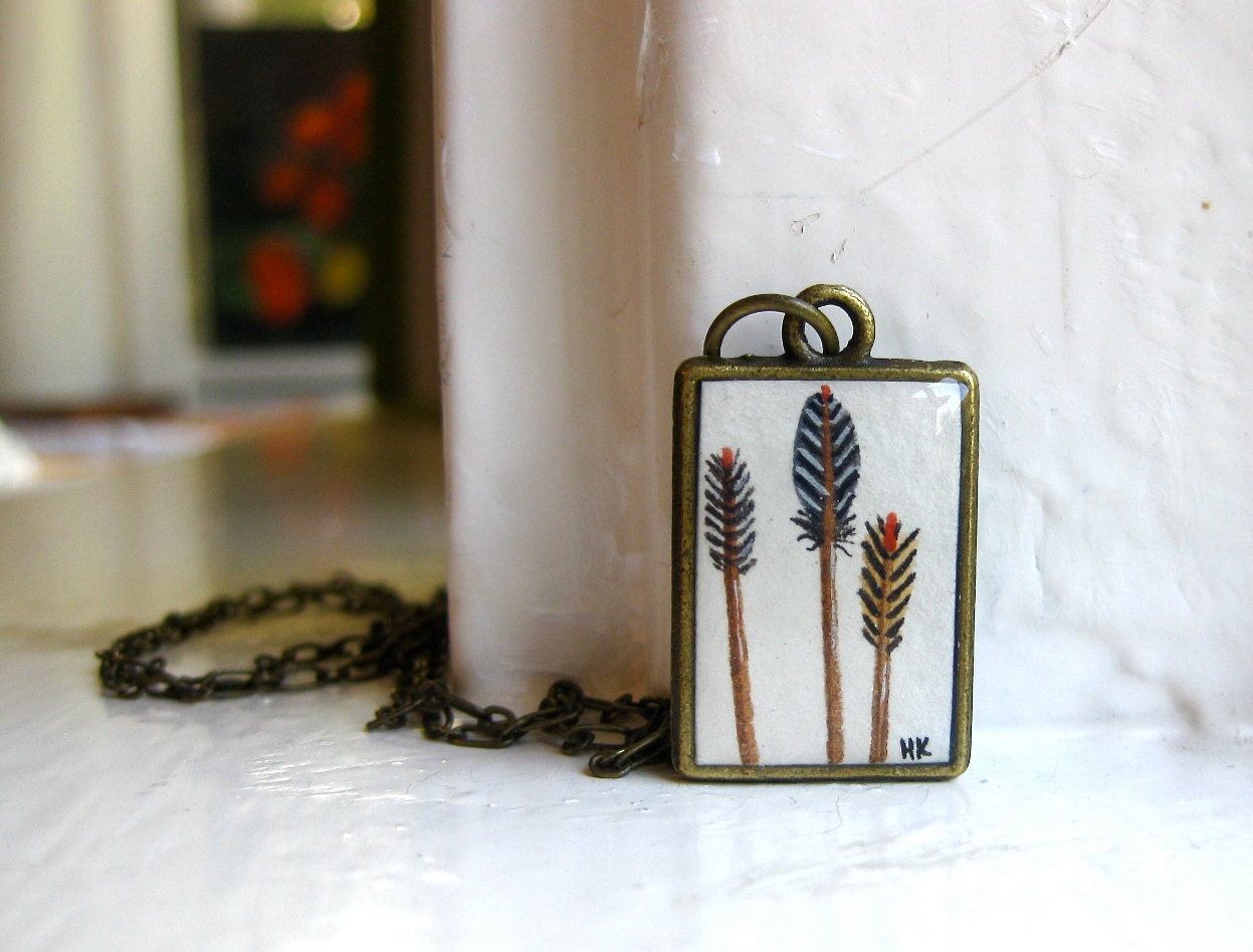Arrow Necklace -  Collection of Arrows Hand Painted Necklace, Tribal Art Pendant