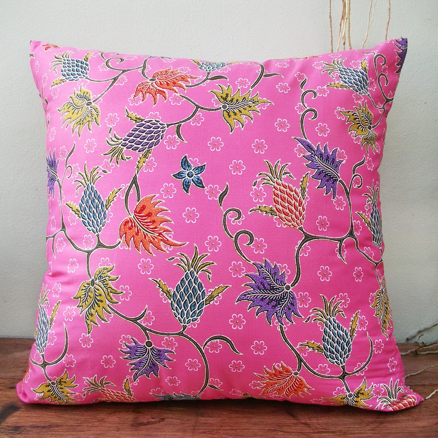 Pink Floral Authentic Javanese Batik sofa Throw decorative pillow cushion covers 18 inches