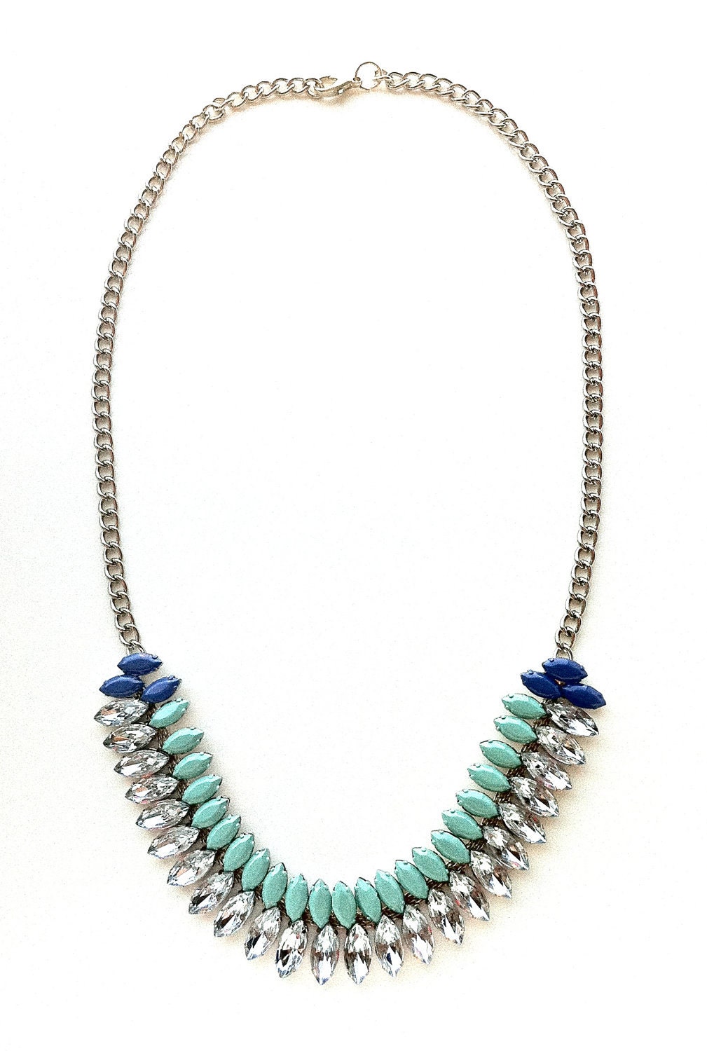 Aqua and Periwinkle Hand-painted Crystal Necklace