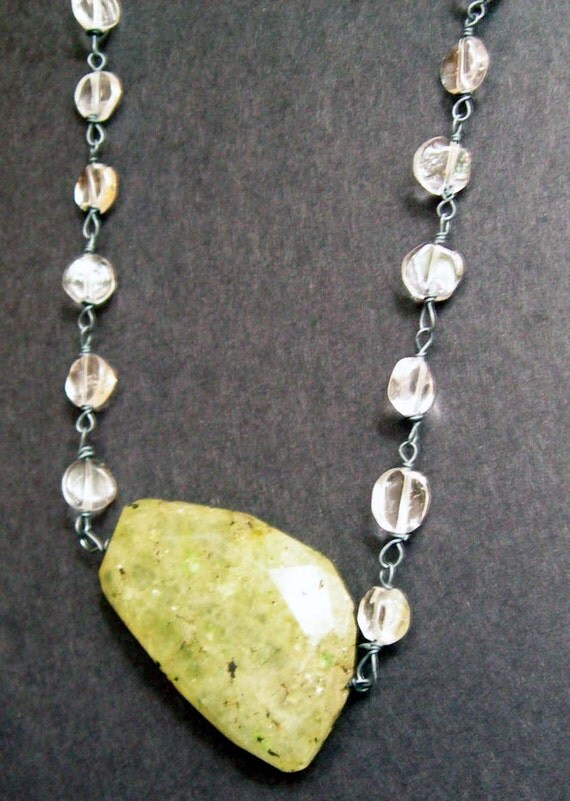 Prehnite and White Quartz Necklace