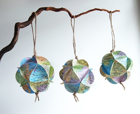 Upcycled Atlas Ornaments