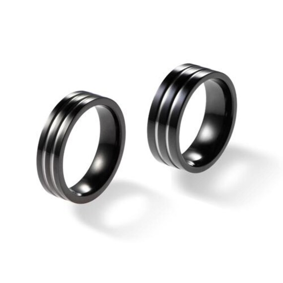 Black Titanium Rings Matching Black Titanium Wedding Bands 2 Polished 