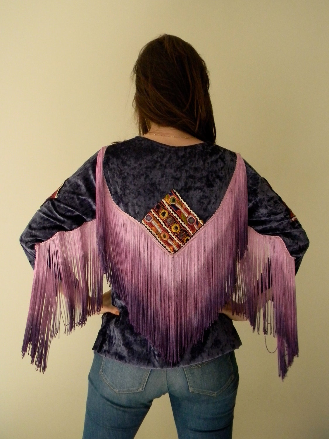 Vintage Purple Velvet Fringe Black Sabbath Top S M